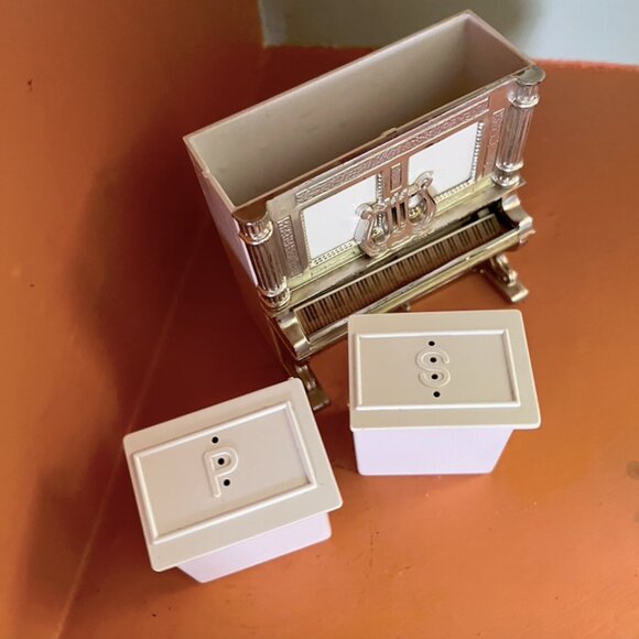 MCM 1950's Piano Salt & Pepper Shaker Silver 3 Piece - Picture 6 of 8